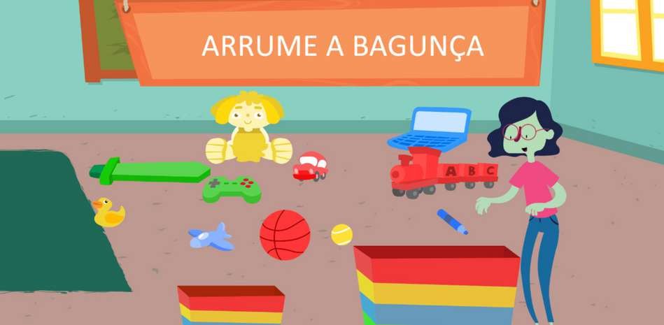 Tela do jogo Arrume a Bagunça, dos Amigos do COC