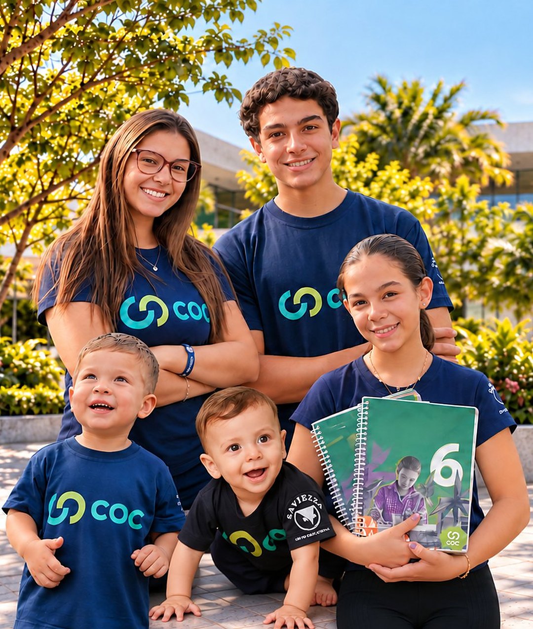 Alunos do COC Pinhal, do Berçário ao Ensino Médio, com a camiseta da escola.